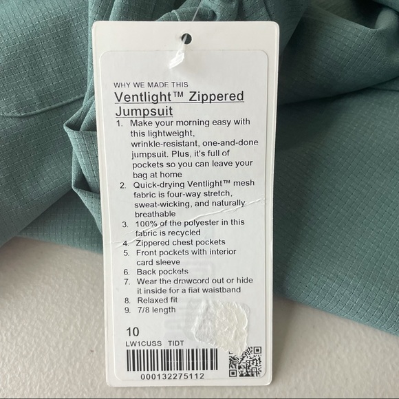 LULULEMON NWT VENTLIGHT ZIPPERED JUMPSUIT TIDEWATER TEAL 14 - Picture 8 of 14